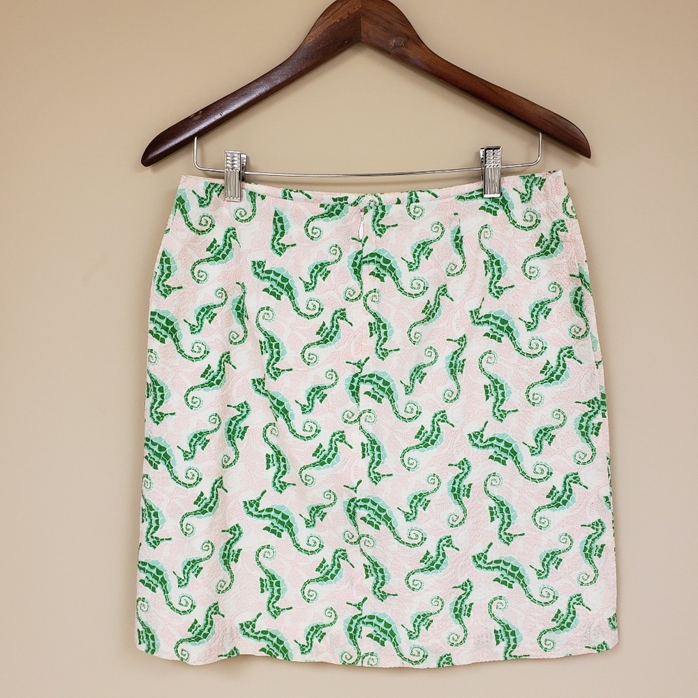 Vineyard Vines Green and Pink Seahorse Print Skirt Size 4
